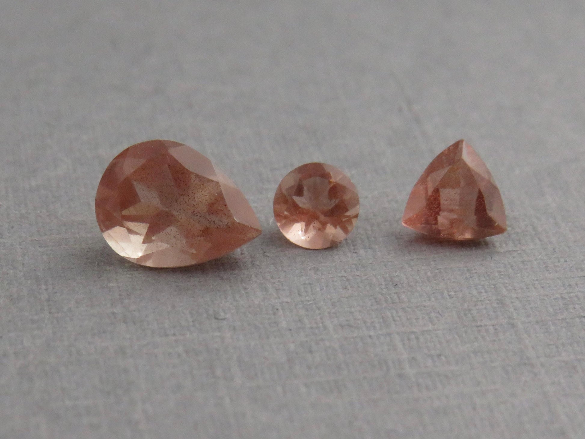 Oregon Sunstone Set | 4mm Round, 5mm Trillion, 8x6mm pear | 1.72 carats | OSF230 - Oregon Sunstone - GemEnthusiast