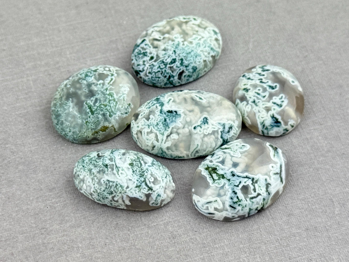 Moss Agate Cabochon Lot | Oval Loose Gemstones | AG148 - Moss Agate - GemEnthusiast