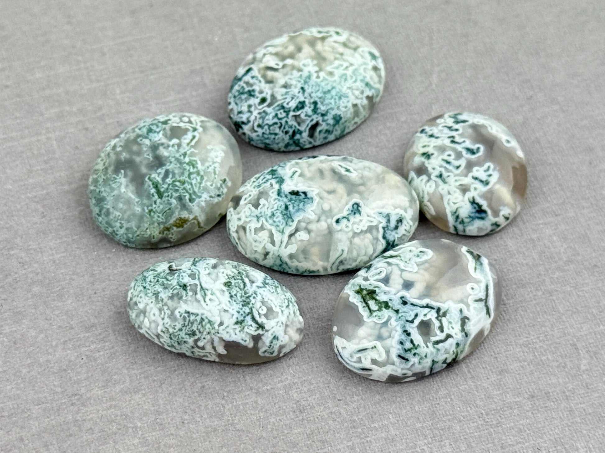 Moss Agate Cabochon Lot | Oval Loose Gemstones | AG148 - Moss Agate - GemEnthusiast