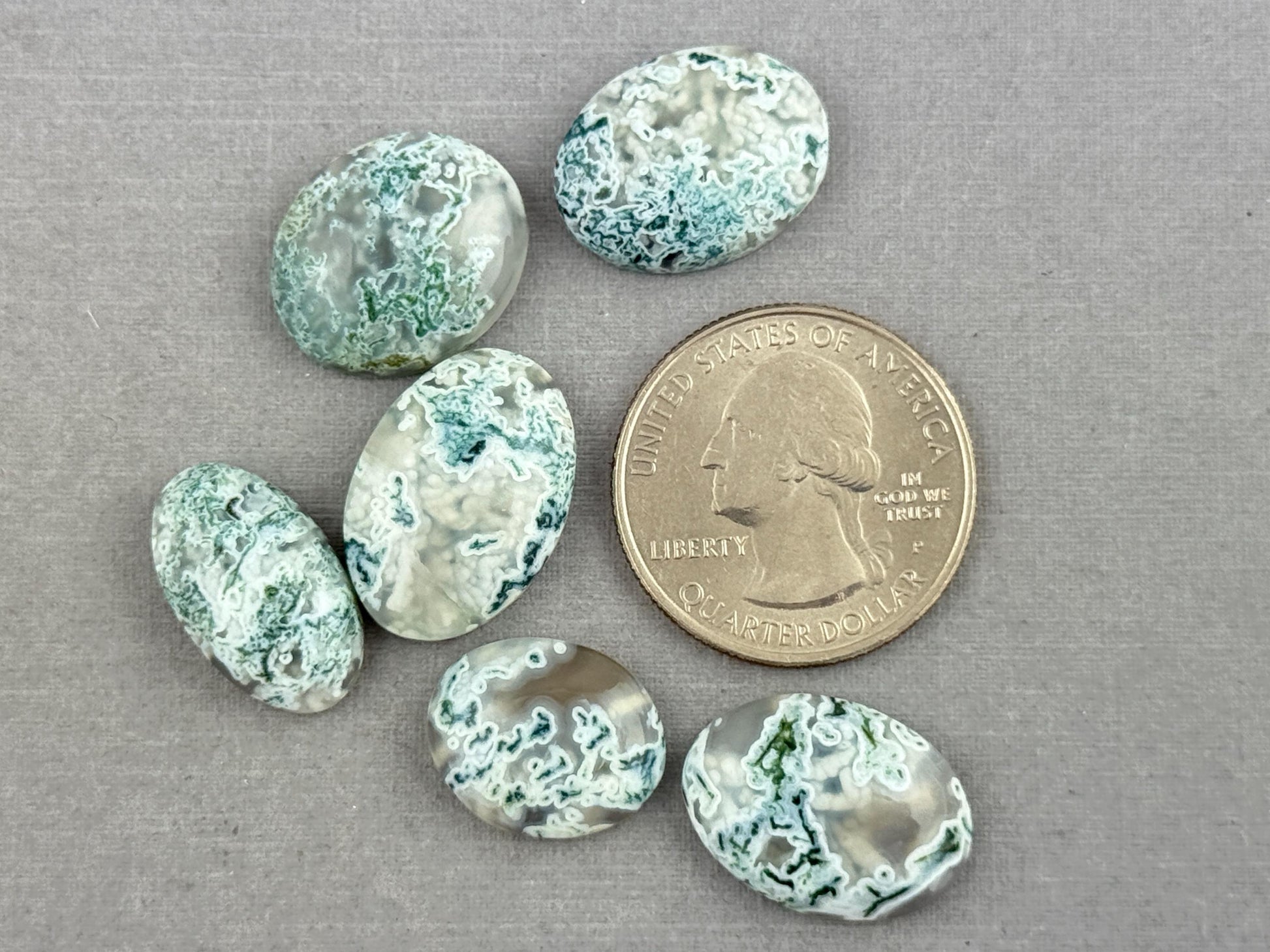 Moss Agate Cabochon Lot | Oval Loose Gemstones | AG148 - Moss Agate - GemEnthusiast