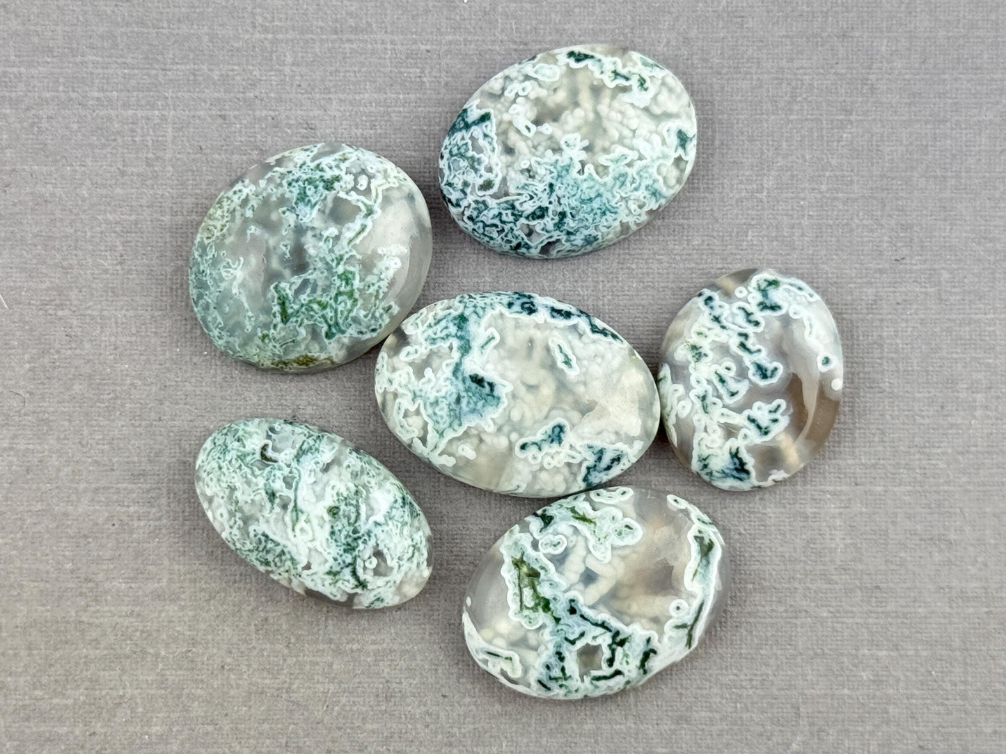 Moss Agate Cabochon Lot | Oval Loose Gemstones | AG148 - Moss Agate - GemEnthusiast