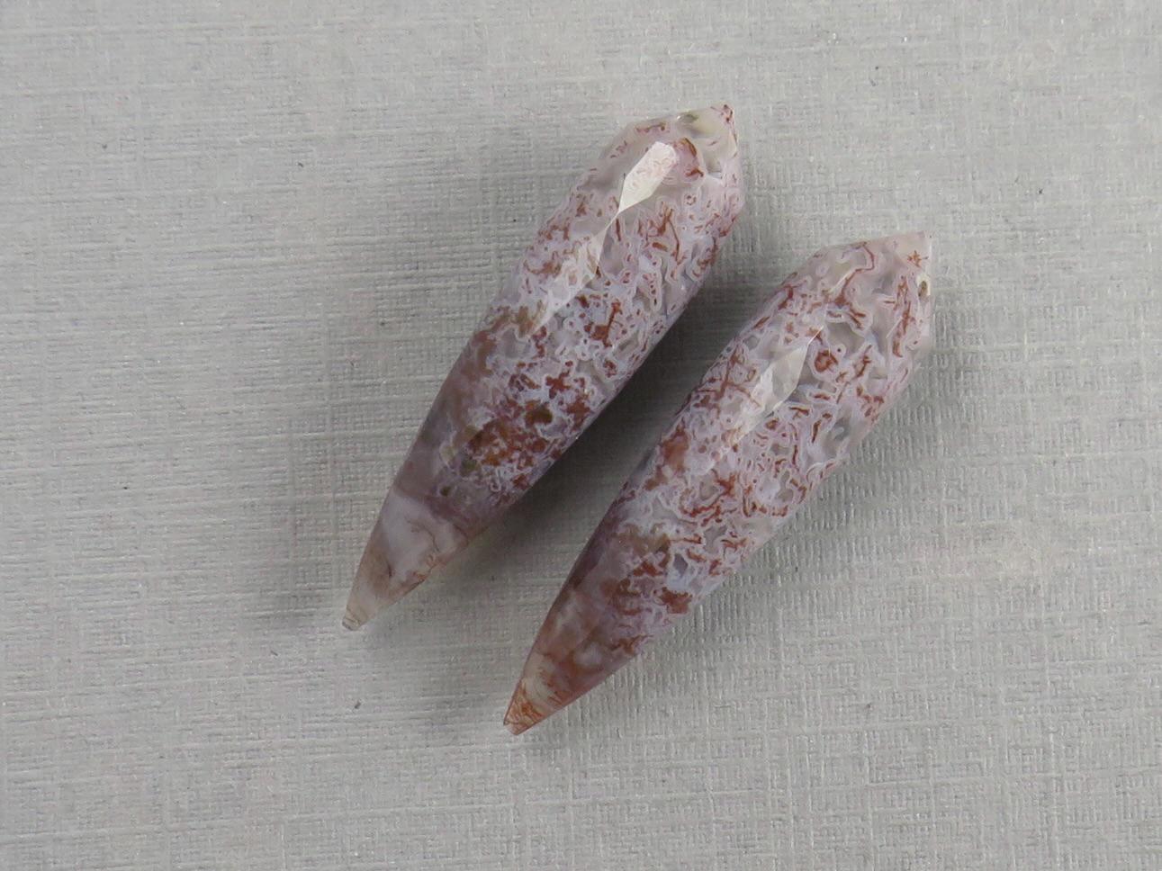 Lavender Moss Agate Drops: Pair of Matched Beads B109 - Moss Agate - GemEnthusiast