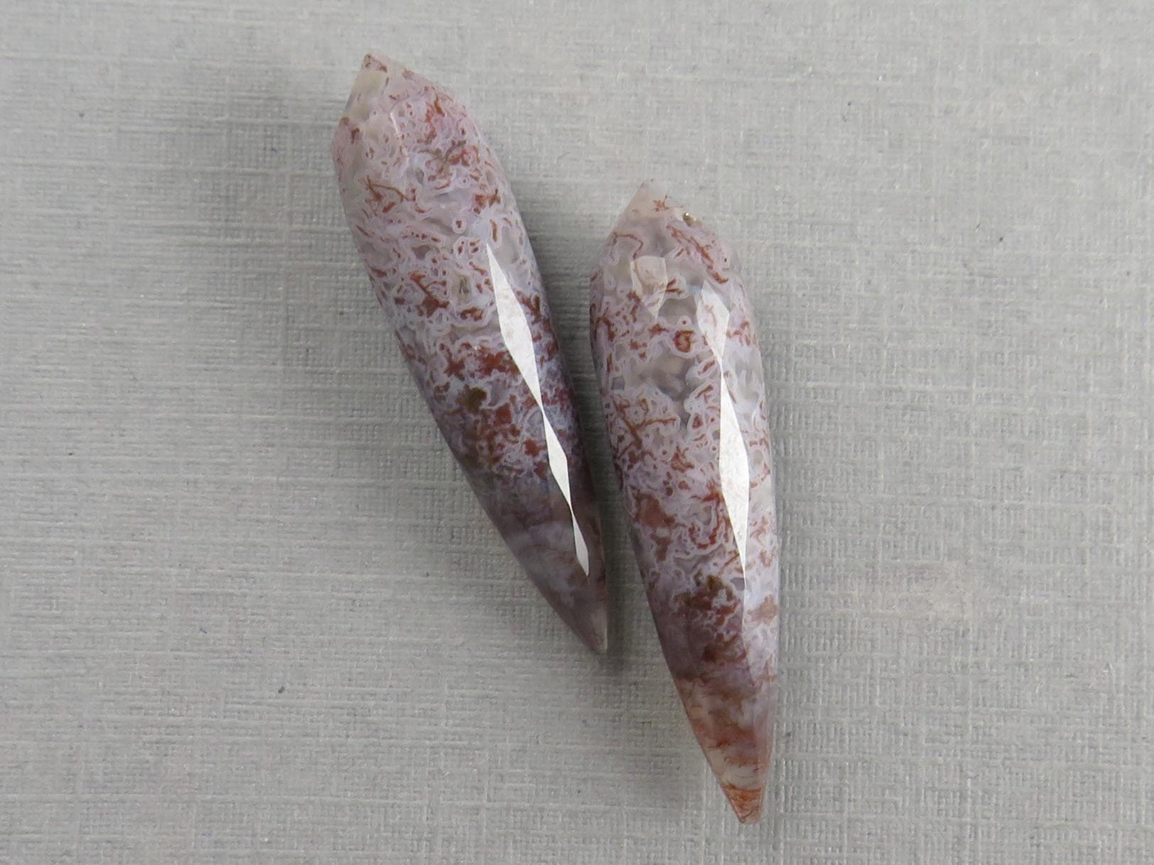 Lavender Moss Agate Drops: Pair of Matched Beads B109 - Moss Agate - GemEnthusiast