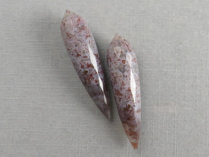 Lavender Moss Agate Drops: Pair of Matched Beads B109 - Moss Agate - GemEnthusiast