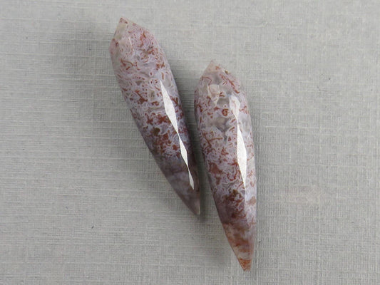 Lavender Moss Agate Drops: Pair of Matched Beads B109 - Moss Agate - GemEnthusiast