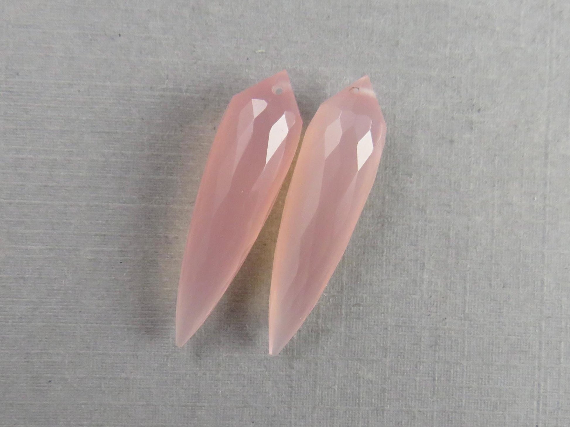 Pink Chalcedony Drops: Pair of Matched Beads B108 - Chalcedony - GemEnthusiast