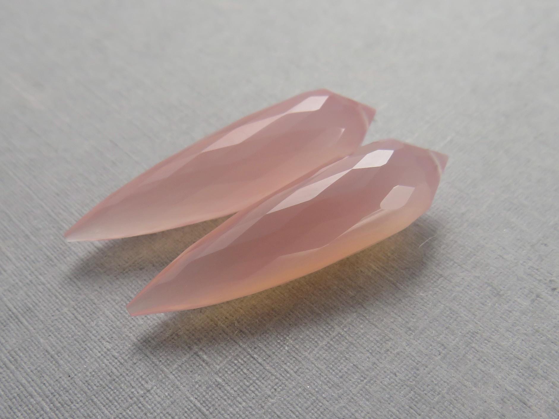 Pink Chalcedony Drops: Pair of Matched Beads B108 - Chalcedony - GemEnthusiast