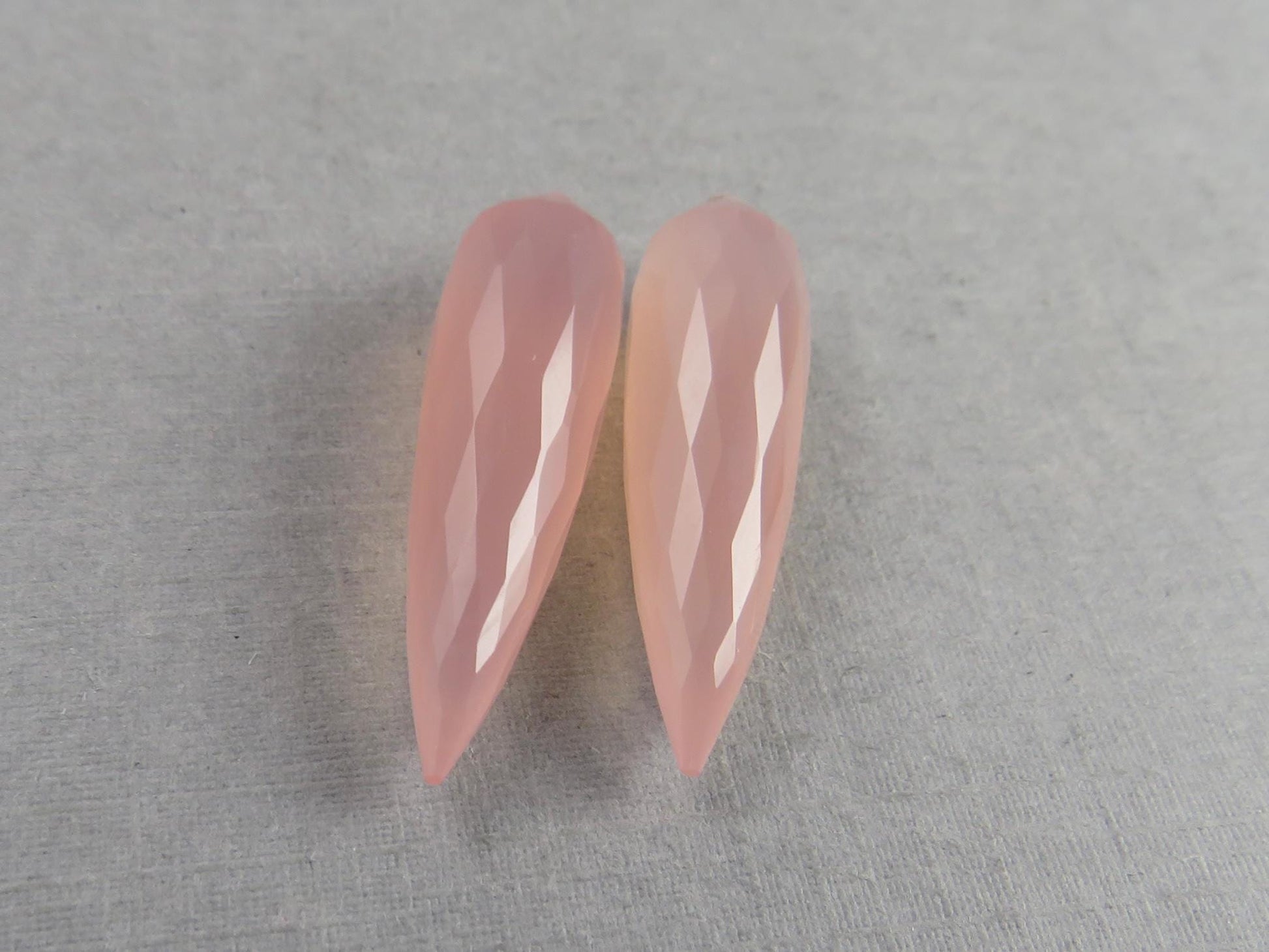 Pink Chalcedony Drops: Pair of Matched Beads B108 - Chalcedony - GemEnthusiast