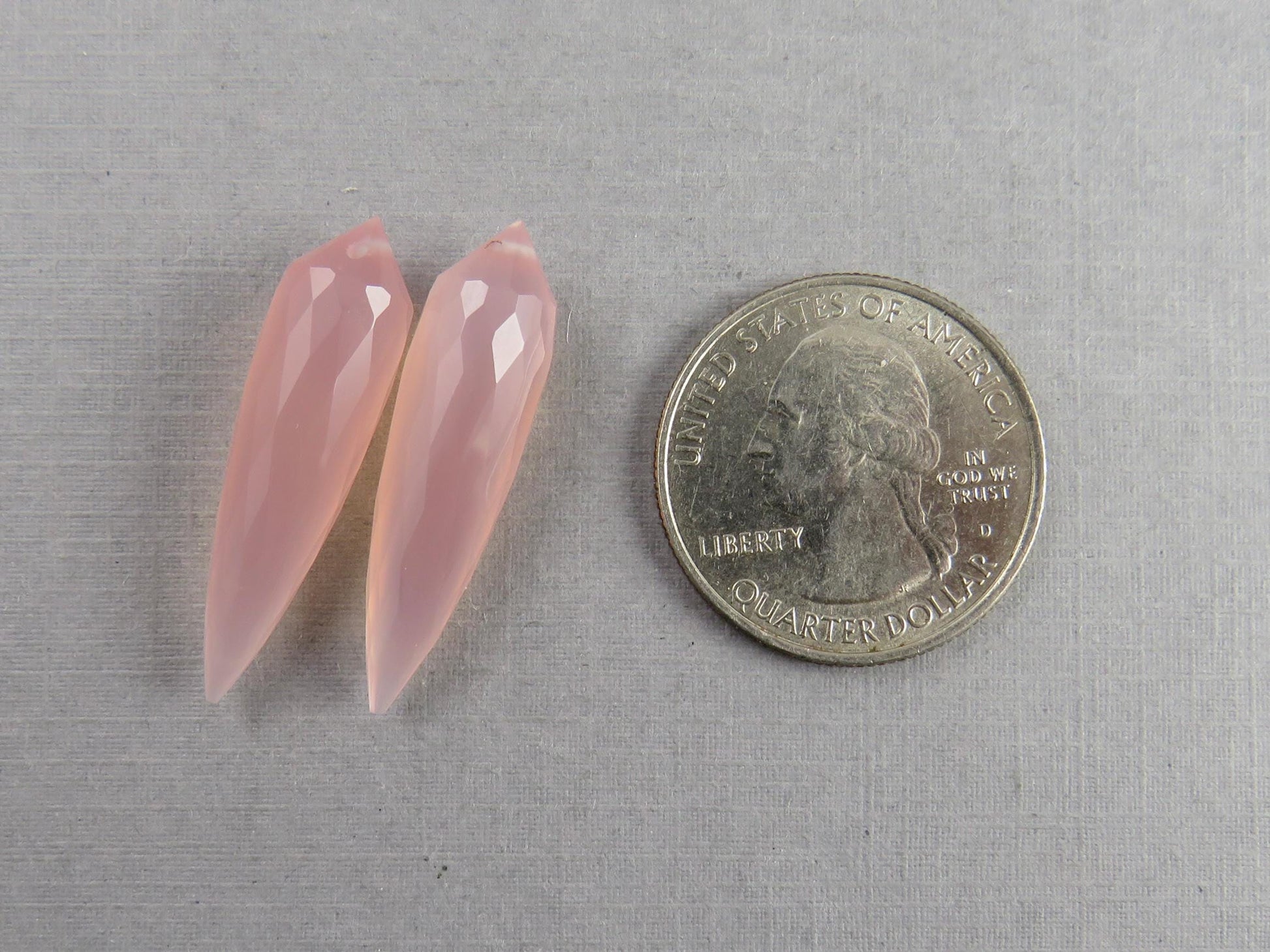 Pink Chalcedony Drops: Pair of Matched Beads B108 - Chalcedony - GemEnthusiast