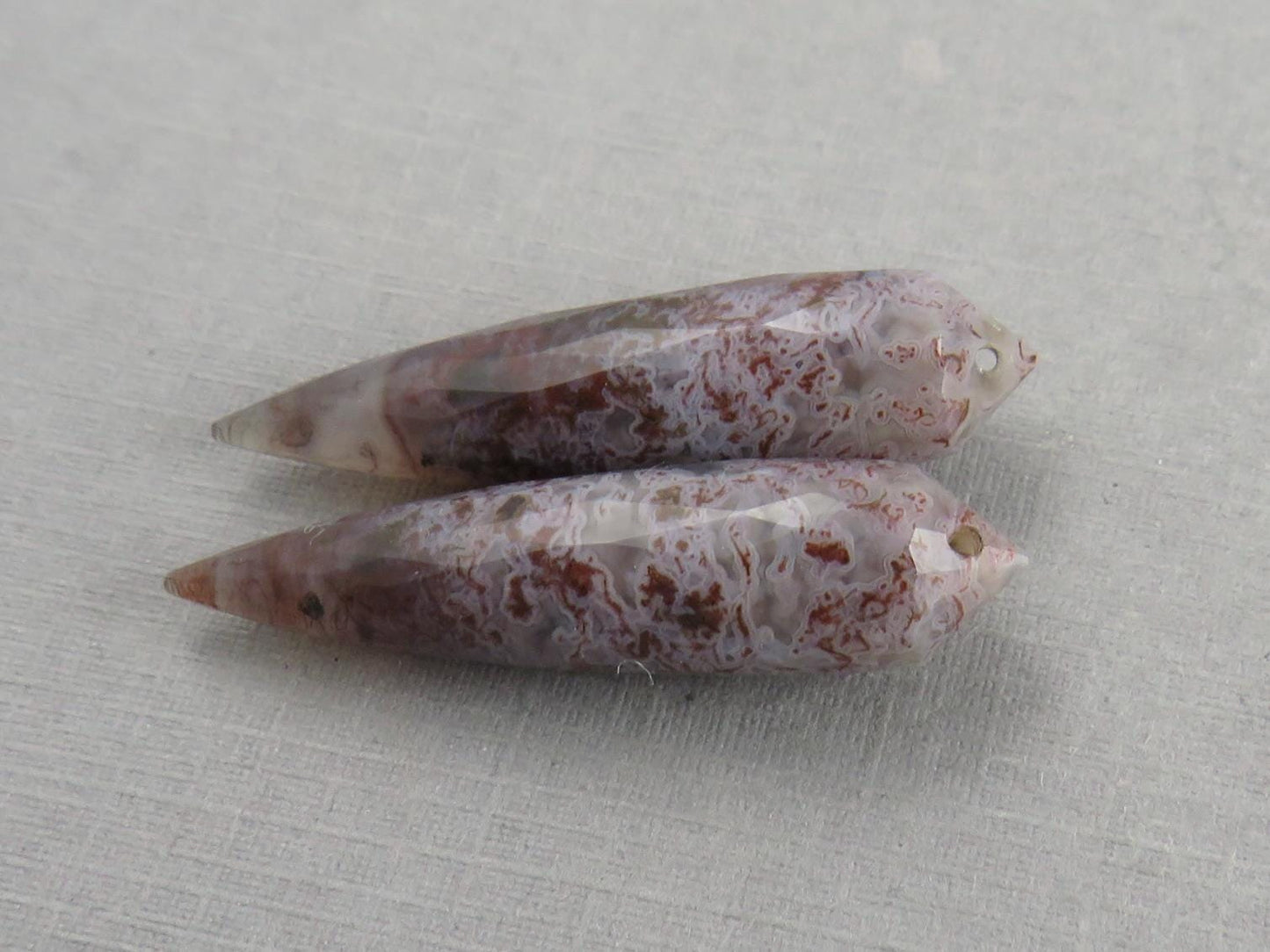 Lavender Moss Agate Drops: Pair of Matched Beads B109 - Moss Agate - GemEnthusiast