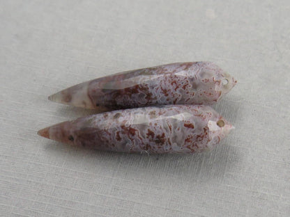 Lavender Moss Agate Drops: Pair of Matched Beads B109 - Moss Agate - GemEnthusiast