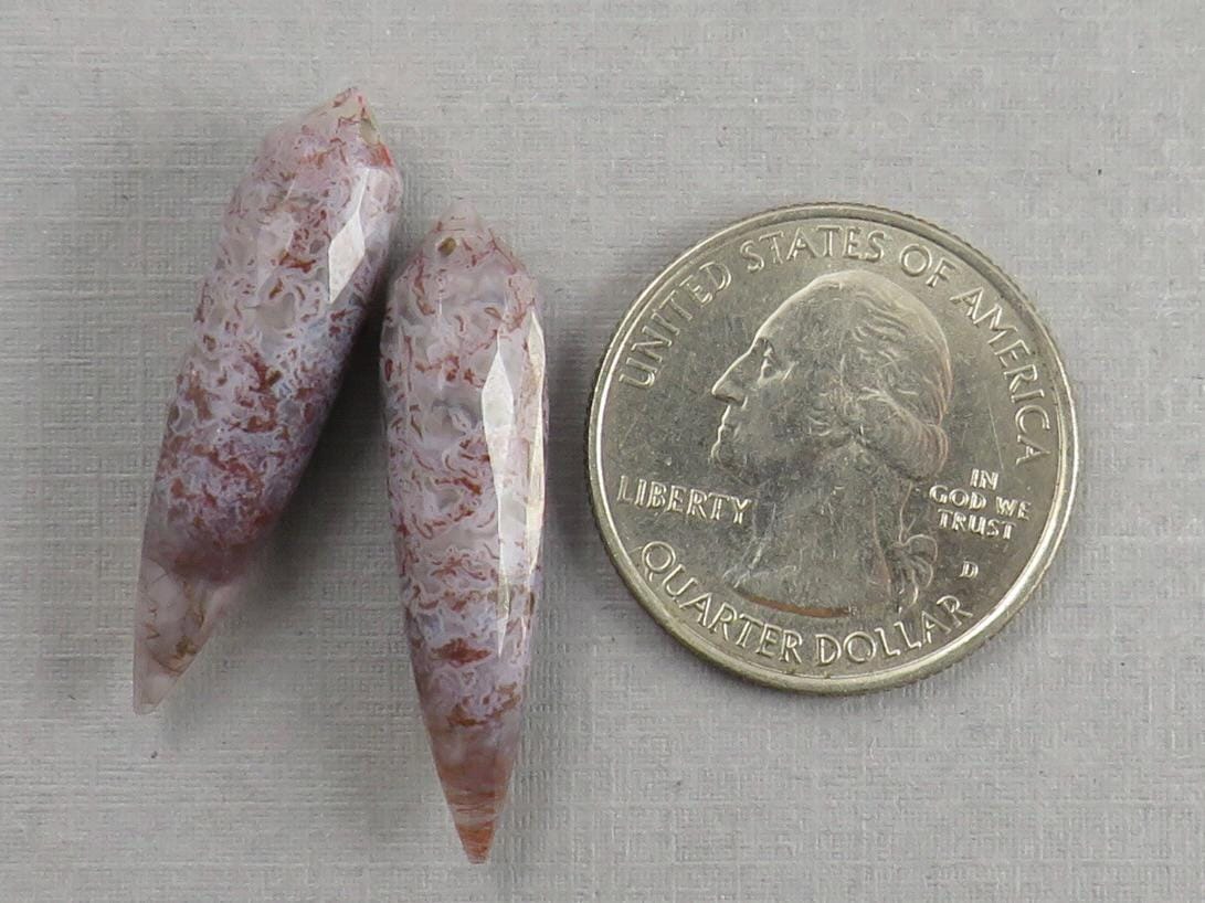 Lavender Moss Agate Drops: Pair of Matched Beads B109 - Moss Agate - GemEnthusiast