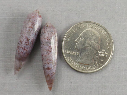 Lavender Moss Agate Drops: Pair of Matched Beads B109 - Moss Agate - GemEnthusiast