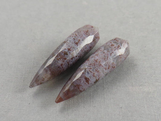 Lavender Moss Agate Drops: Pair of Matched Beads B109 - Moss Agate - GemEnthusiast