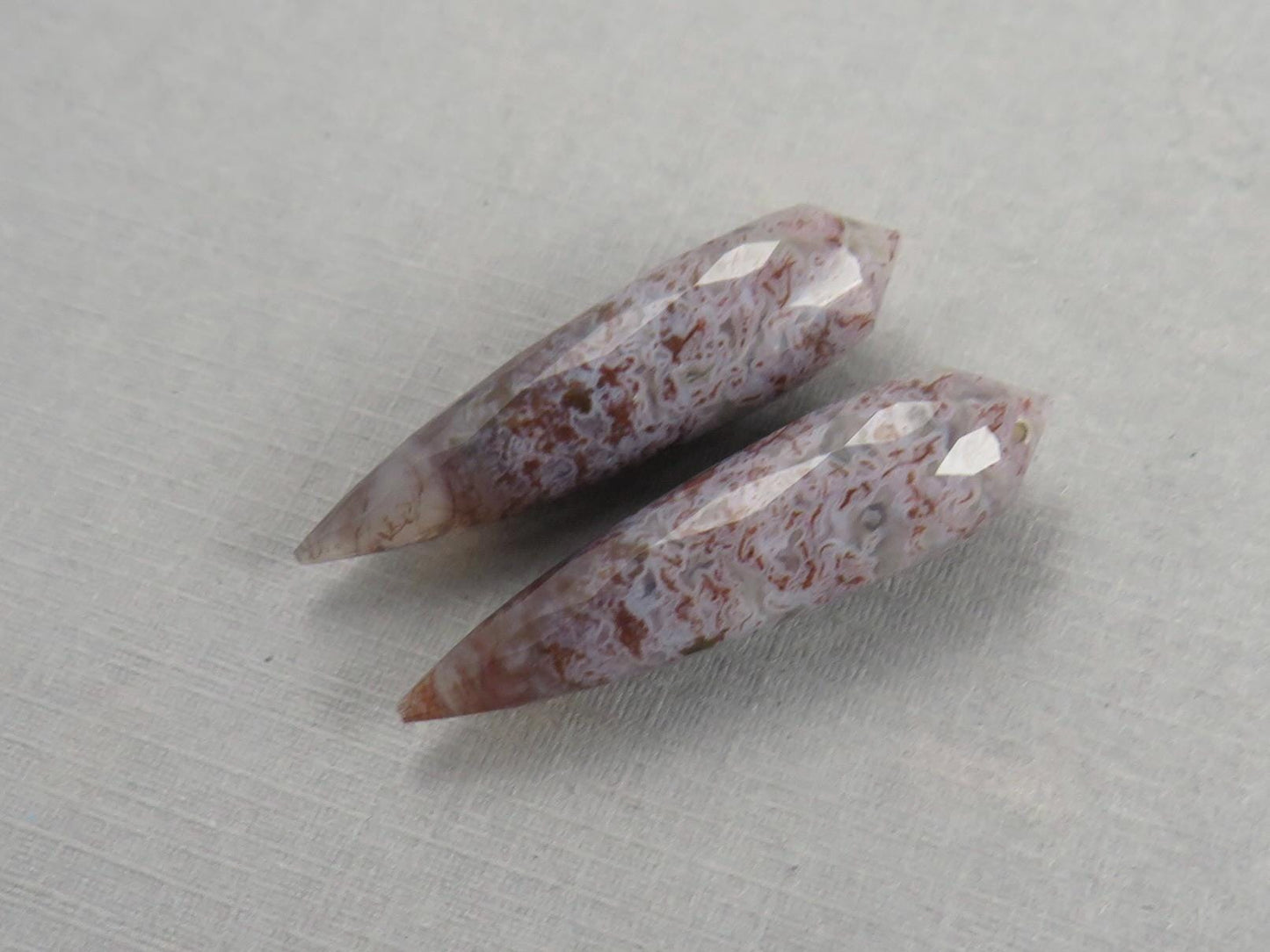 Lavender Moss Agate Drops: Pair of Matched Beads B109 - Moss Agate - GemEnthusiast
