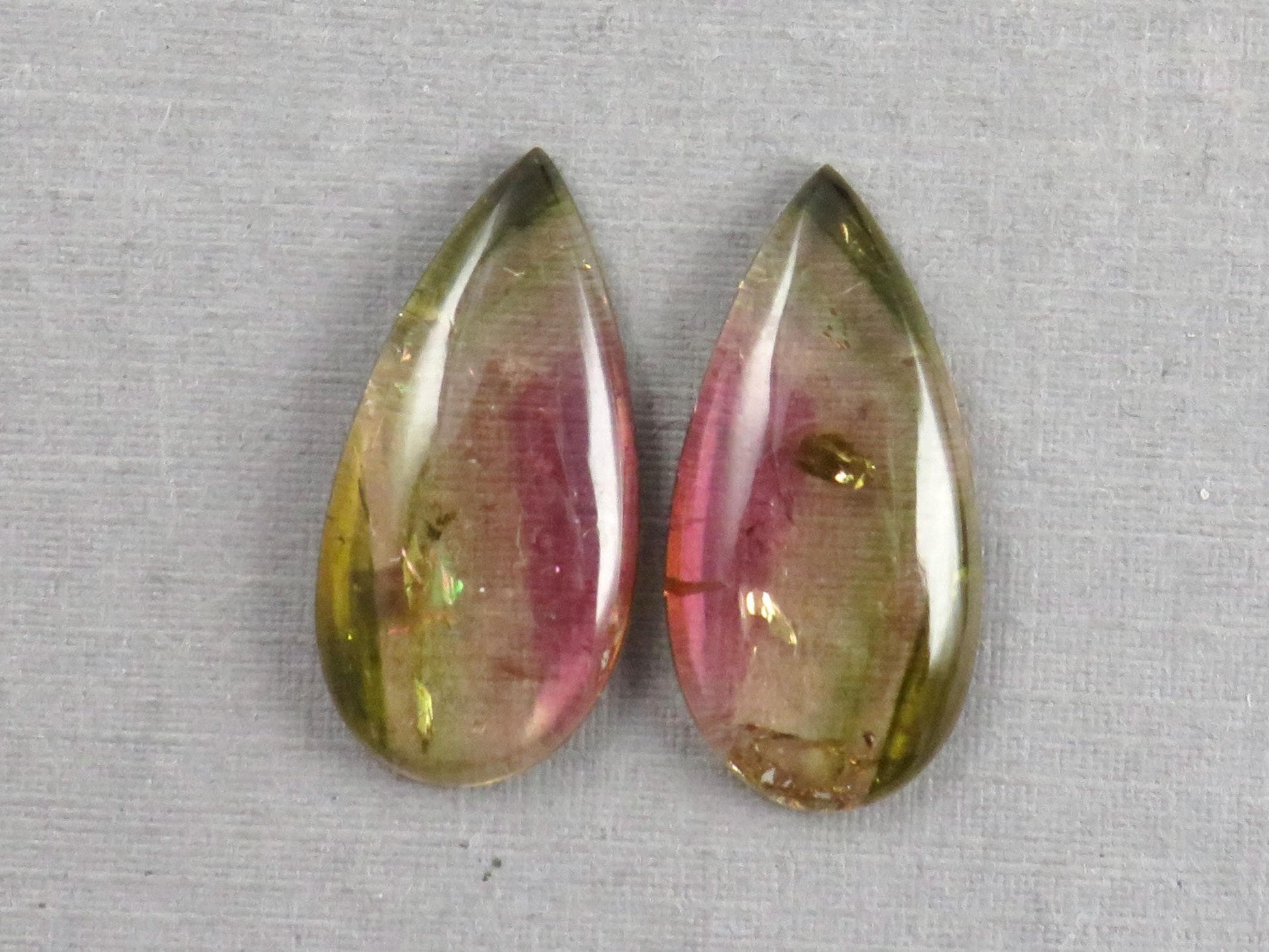 Watermelon Tourmaline Cabochon Pair | Natural Gemstones | 21x10 mm | 13.6 cts | TO568 - Watermelon Tourmaline - GemEnthusiast