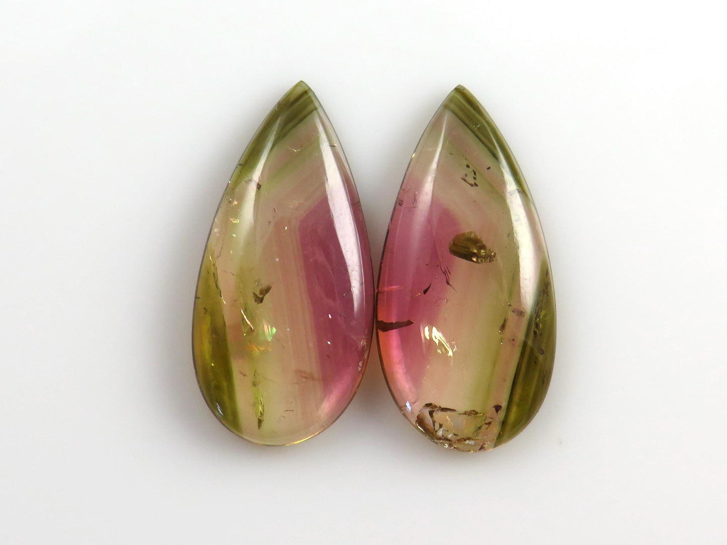 Watermelon Tourmaline Cabochon Pair | Natural Gemstones | 21x10 mm | 13.6 cts | TO568 - Watermelon Tourmaline - GemEnthusiast