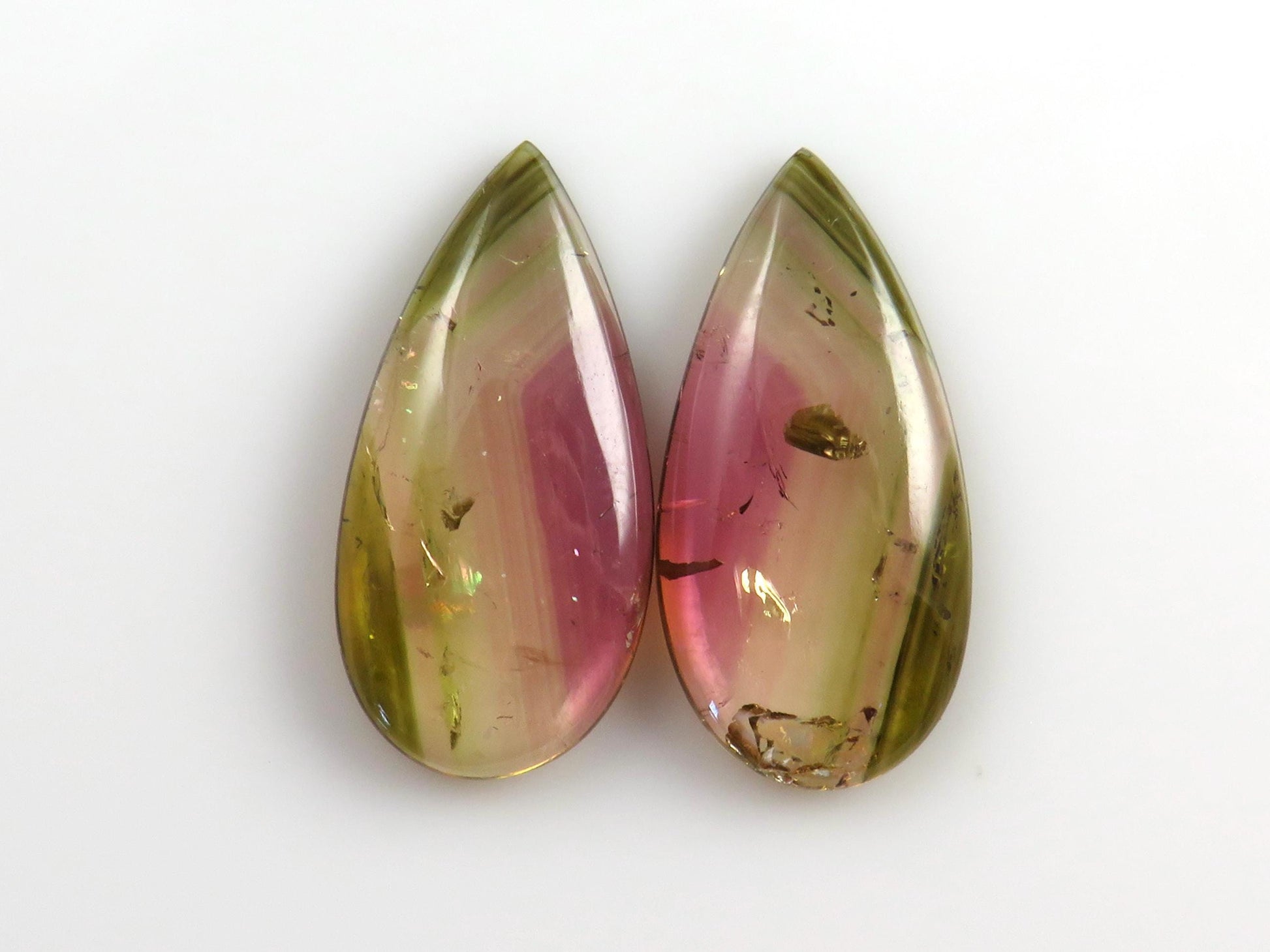 Watermelon Tourmaline Cabochon Pair | Natural Gemstones | 21x10 mm | 13.6 cts | TO568 - Watermelon Tourmaline - GemEnthusiast