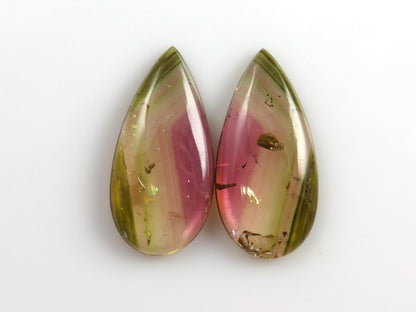 Watermelon Tourmaline Cabochon Pair | Natural Gemstones | 21x10 mm | 13.6 cts | TO568 - Watermelon Tourmaline - GemEnthusiast