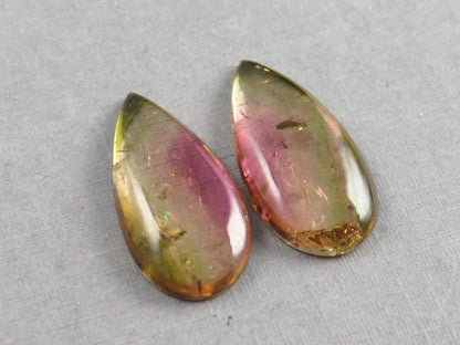 Watermelon Tourmaline Cabochon Pair | Natural Gemstones | 21x10 mm | 13.6 cts | TO568 - Watermelon Tourmaline - GemEnthusiast