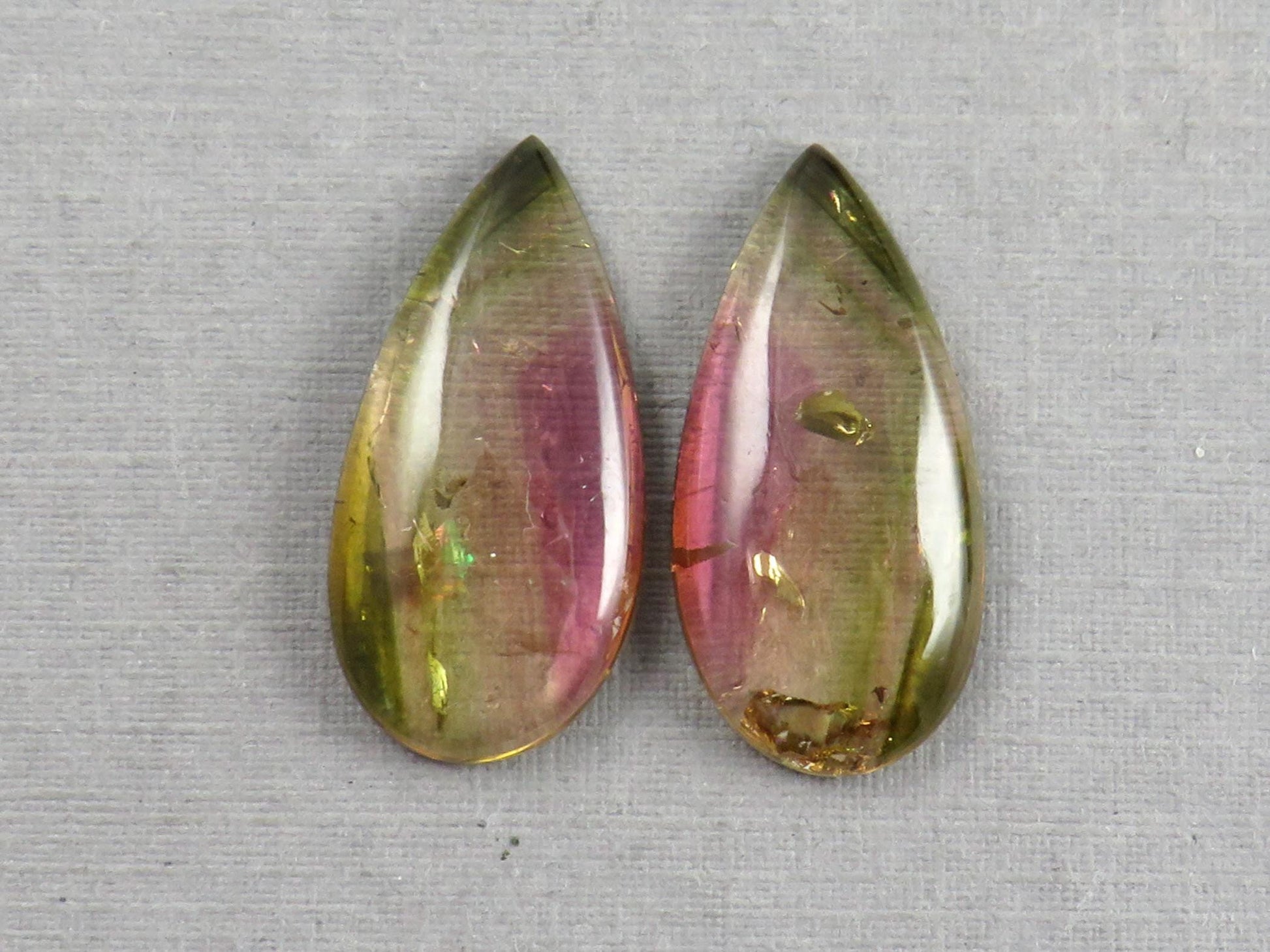 Watermelon Tourmaline Cabochon Pair | Natural Gemstones | 21x10 mm | 13.6 cts | TO568 - Watermelon Tourmaline - GemEnthusiast