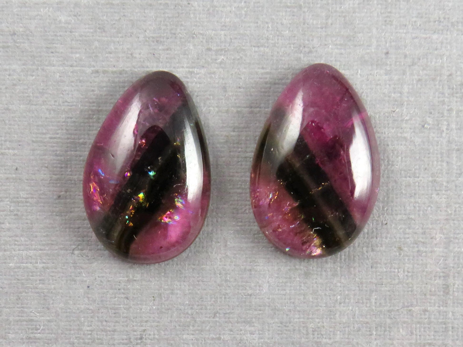 Multi-Color Tourmaline Cabochon Pair | Natural Gemstones | 15x10 mm | 9.8 cts | TO565 - Tourmaline - GemEnthusiast