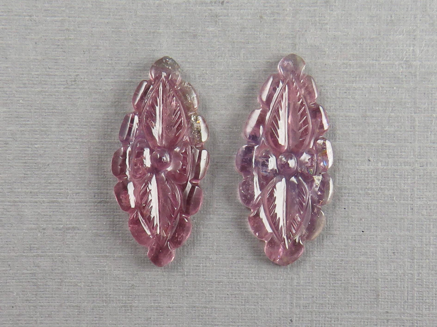 Flower Tourmaline Carving Pair | Natural Pink Purple Gemstones | 22x10 mm | 9.4 cts | TO566 - Tourmaline - GemEnthusiast