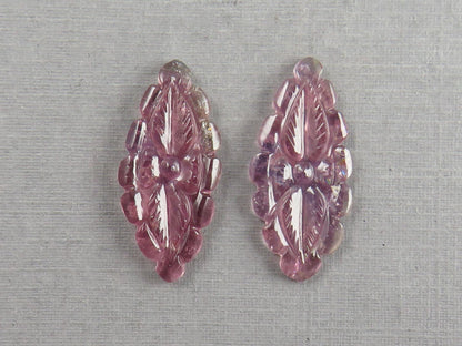 Flower Tourmaline Carving Pair | Natural Pink Purple Gemstones | 22x10 mm | 9.4 cts | TO566 - Tourmaline - GemEnthusiast