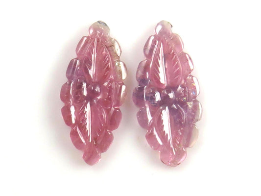 Flower Tourmaline Carving Pair | Natural Pink Purple Gemstones | 22x10 mm | 9.4 cts | TO566 - Tourmaline - GemEnthusiast