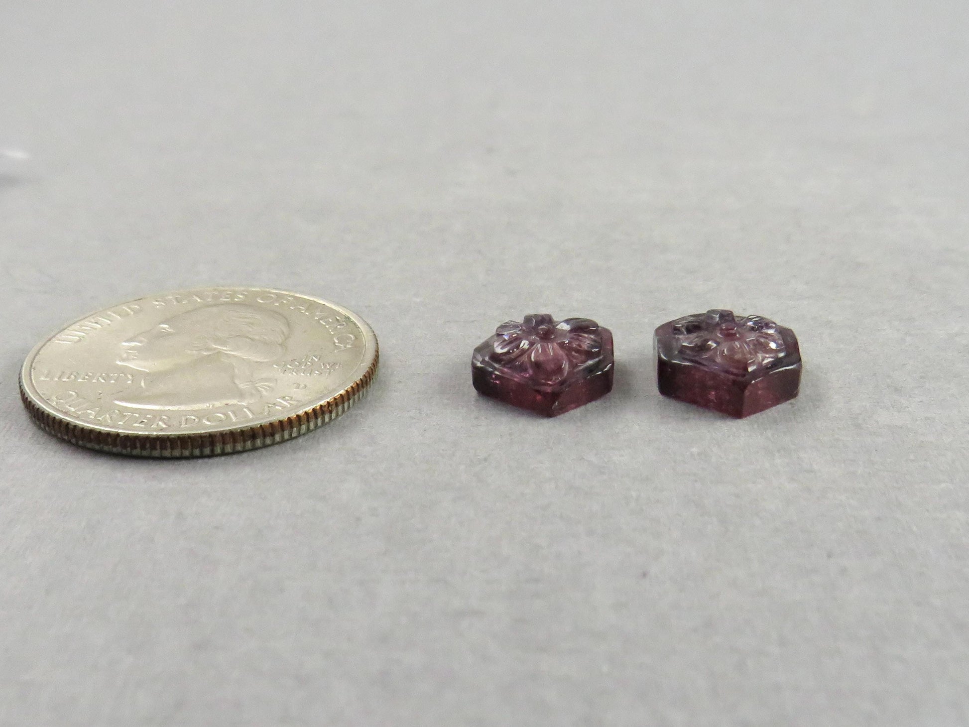 Flower Tourmaline Carving Pair | Natural Pink Gemstones | 11x10 mm | 7.2 carats | TO567 - Tourmaline - GemEnthusiast