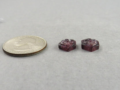Flower Tourmaline Carving Pair | Natural Pink Gemstones | 11x10 mm | 7.2 carats | TO567 - Tourmaline - GemEnthusiast