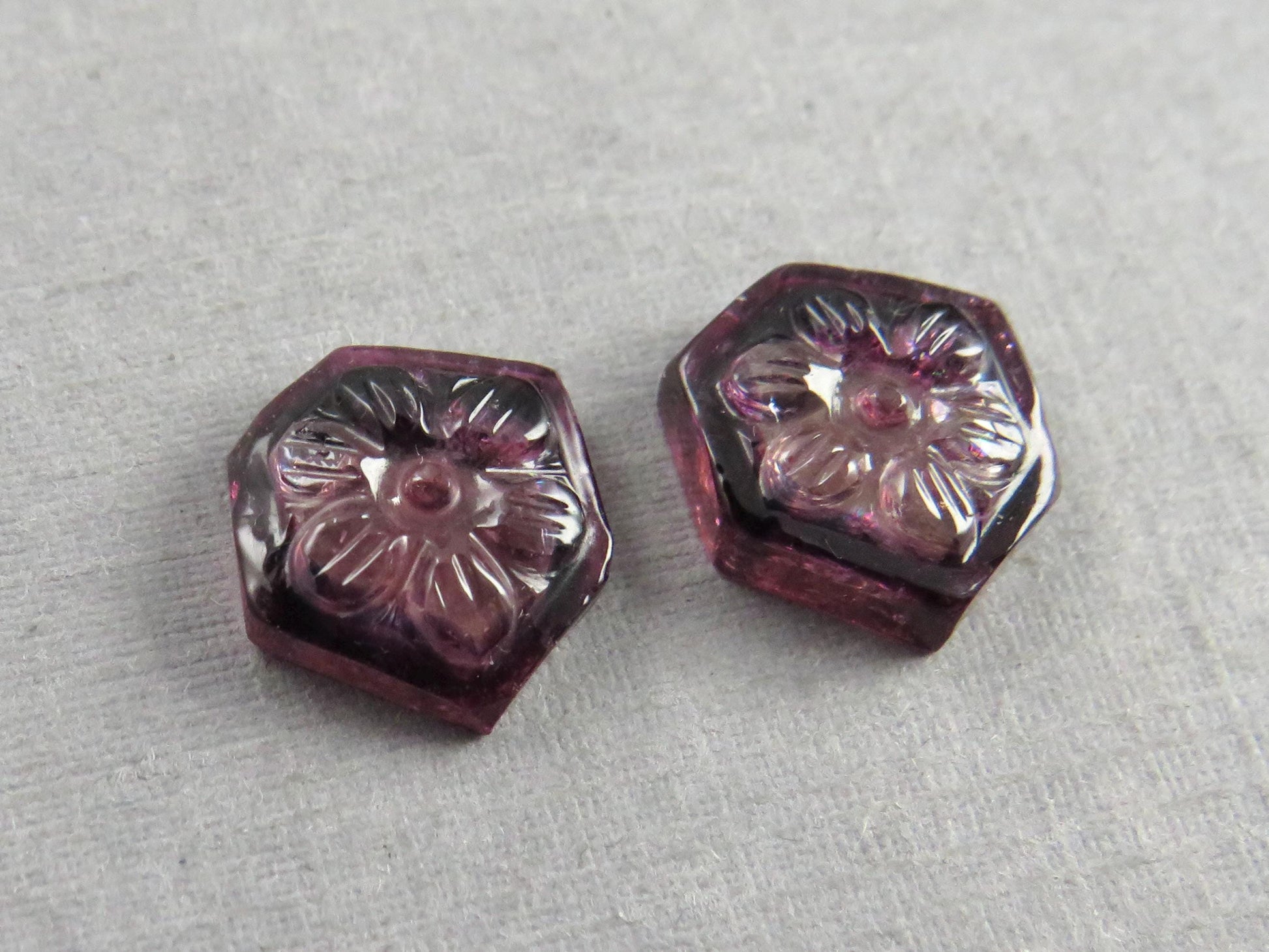 Flower Tourmaline Carving Pair | Natural Pink Gemstones | 11x10 mm | 7.2 carats | TO567 - Tourmaline - GemEnthusiast