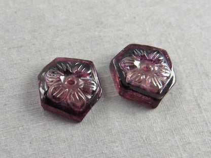 Flower Tourmaline Carving Pair | Natural Pink Gemstones | 11x10 mm | 7.2 carats | TO567 - Tourmaline - GemEnthusiast