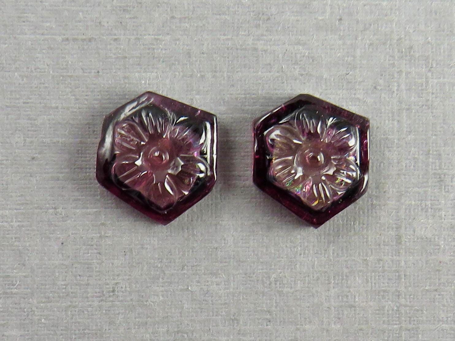 Flower Tourmaline Carving Pair | Natural Pink Gemstones | 11x10 mm | 7.2 carats | TO567 - Tourmaline - GemEnthusiast