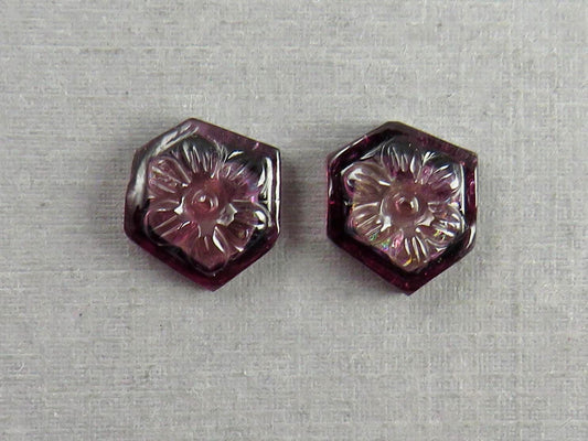 Flower Tourmaline Carving Pair | Natural Pink Gemstones | 11x10 mm | 7.2 carats | TO567 - Tourmaline - GemEnthusiast