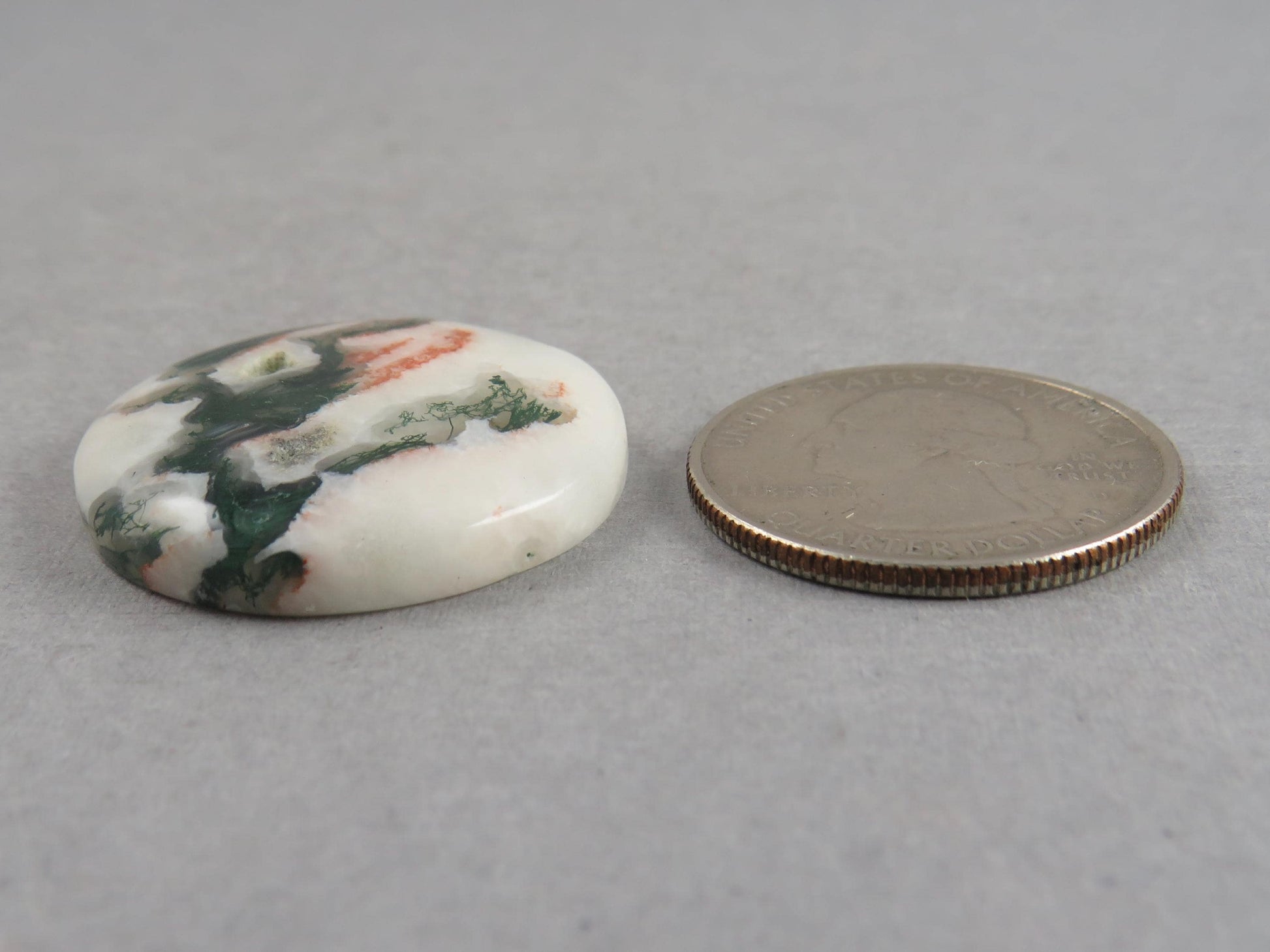 Moss Agate | 28x27 mm | Natural Round Cabochon Gemstone | AG325 - Moss Agate, Chalcedony - GemEnthusiast