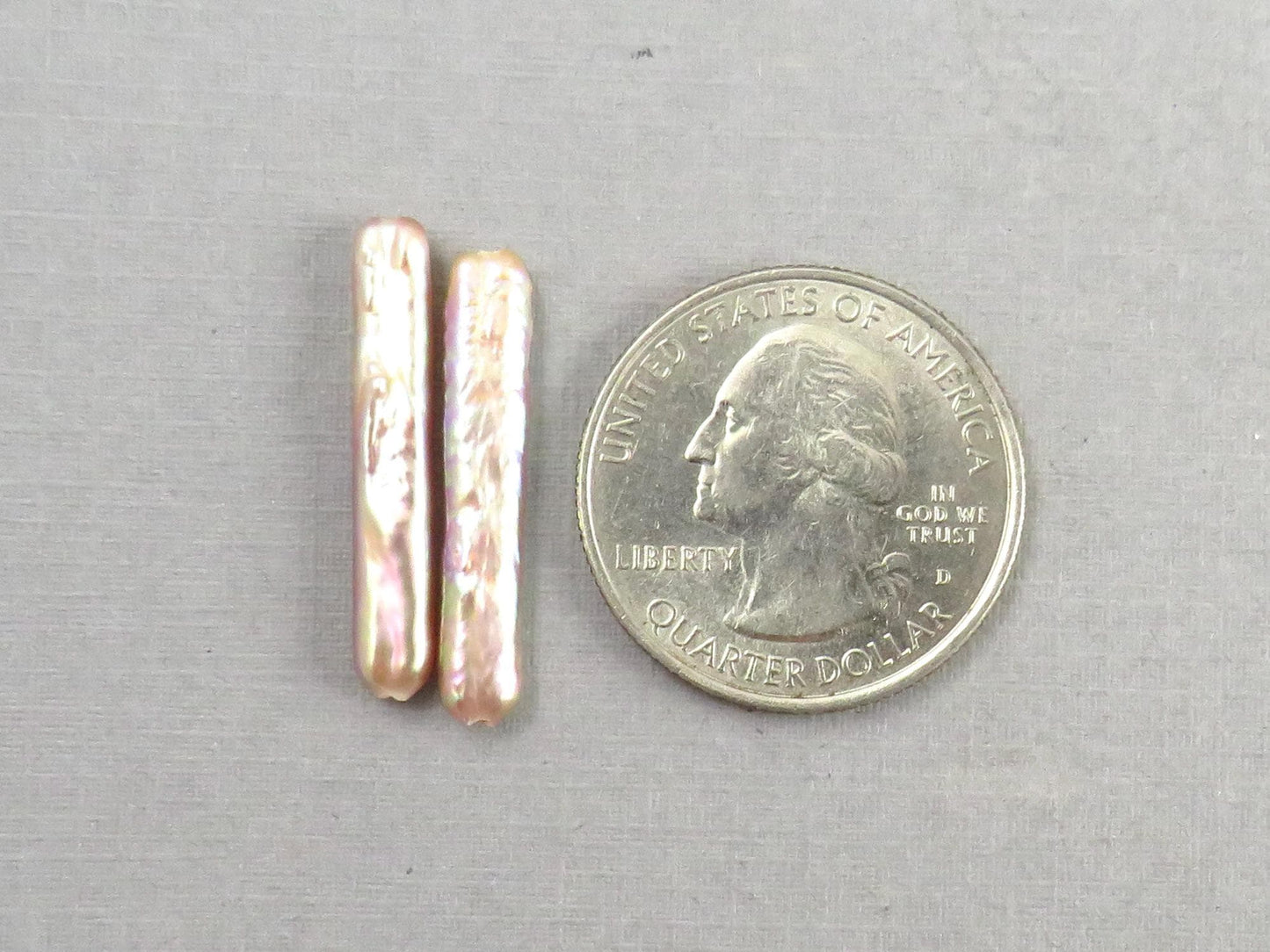 Iridescent Stick Pearl Beads | Matched Pair or Lot of 5 | Peach Pink Purple | Cultured Freshwater - Pearl - GemEnthusiast