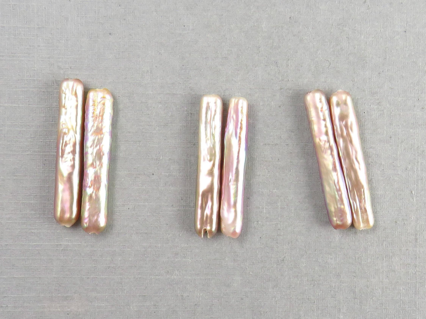 Iridescent Stick Pearl Beads | Matched Pair or Lot of 5 | Peach Pink Purple | Cultured Freshwater - Pearl - GemEnthusiast