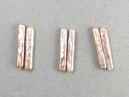 Iridescent Stick Pearl Beads | Matched Pair or Lot of 5 | Peach Pink Purple | Cultured Freshwater - Pearl - GemEnthusiast