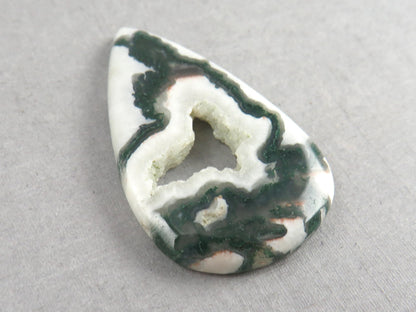Moss Agate | 41x25x5 mm | Natural Pear Cabochon Gemstone | AG326 - Moss Agate, Chalcedony - GemEnthusiast