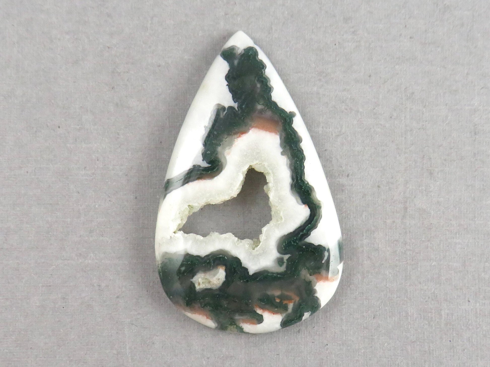 Moss Agate | 41x25x5 mm | Natural Pear Cabochon Gemstone | AG326 - Moss Agate, Chalcedony - GemEnthusiast