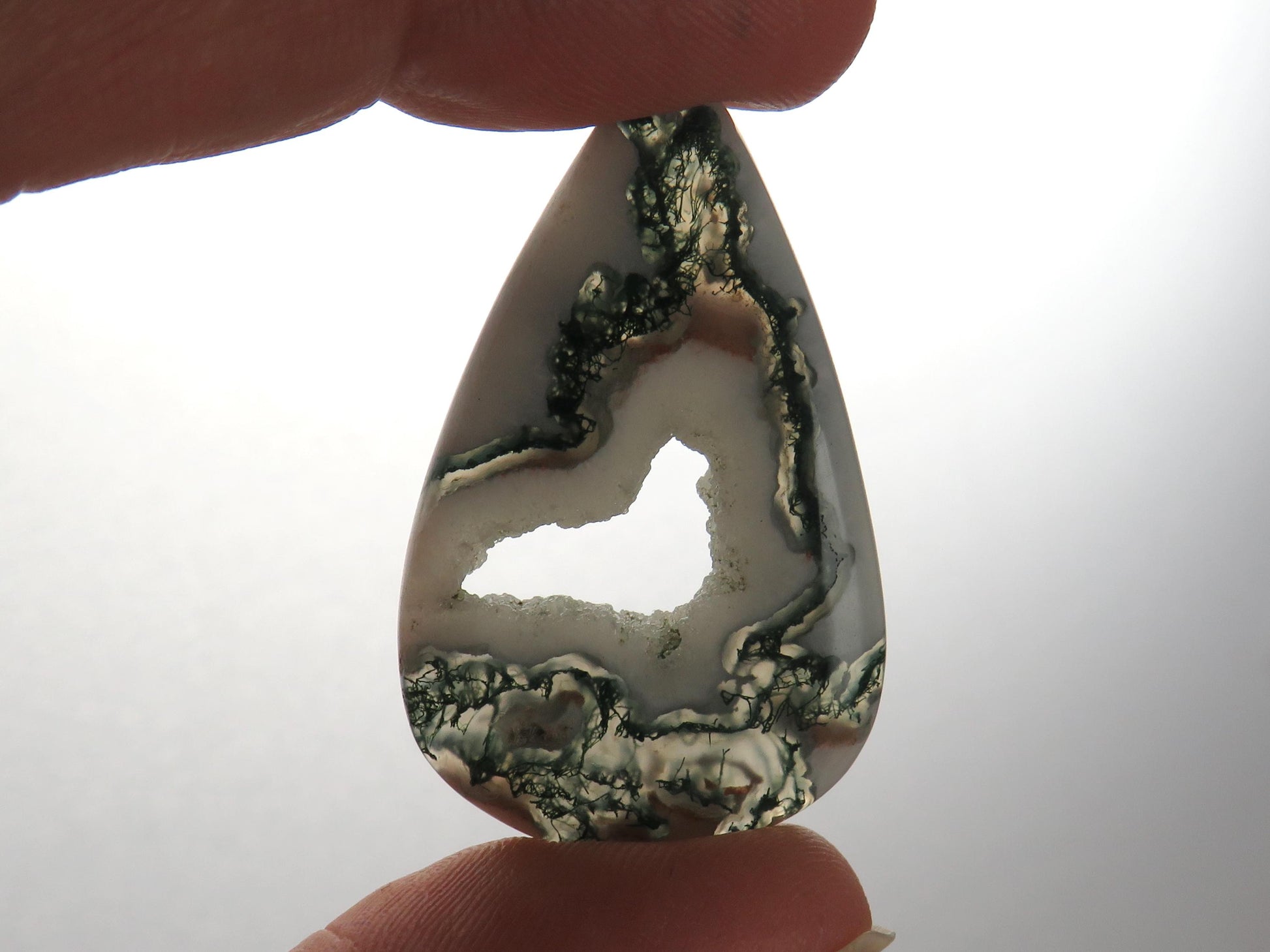 Moss Agate | 41x25x5 mm | Natural Pear Cabochon Gemstone | AG326 - Moss Agate, Chalcedony - GemEnthusiast