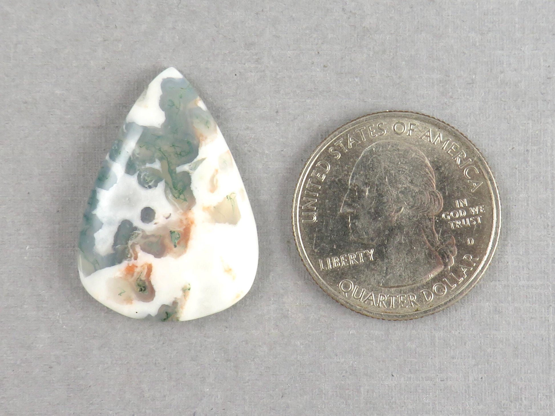 Moss Agate | 29x20x5 mm | Natural Pear Cabochon Gemstone | AG330 - Moss Agate, Chalcedony - GemEnthusiast
