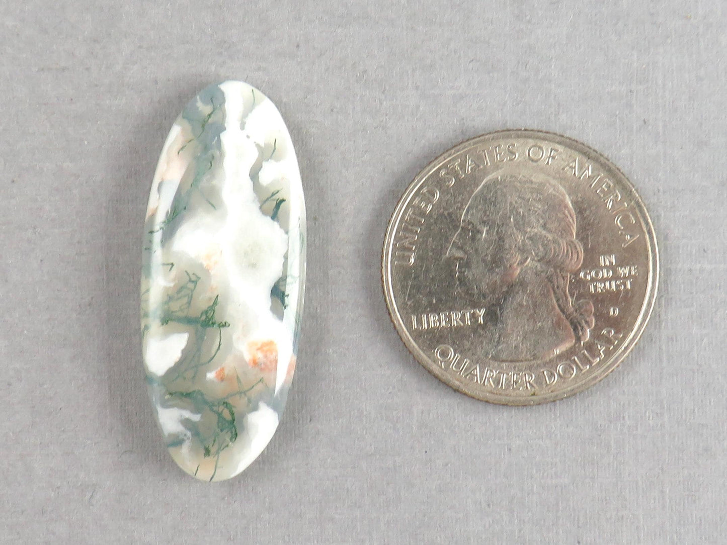 Moss Agate | 35x14x5 mm | Natural Round Cabochon Gemstone | AG328 - Moss Agate, Chalcedony - GemEnthusiast