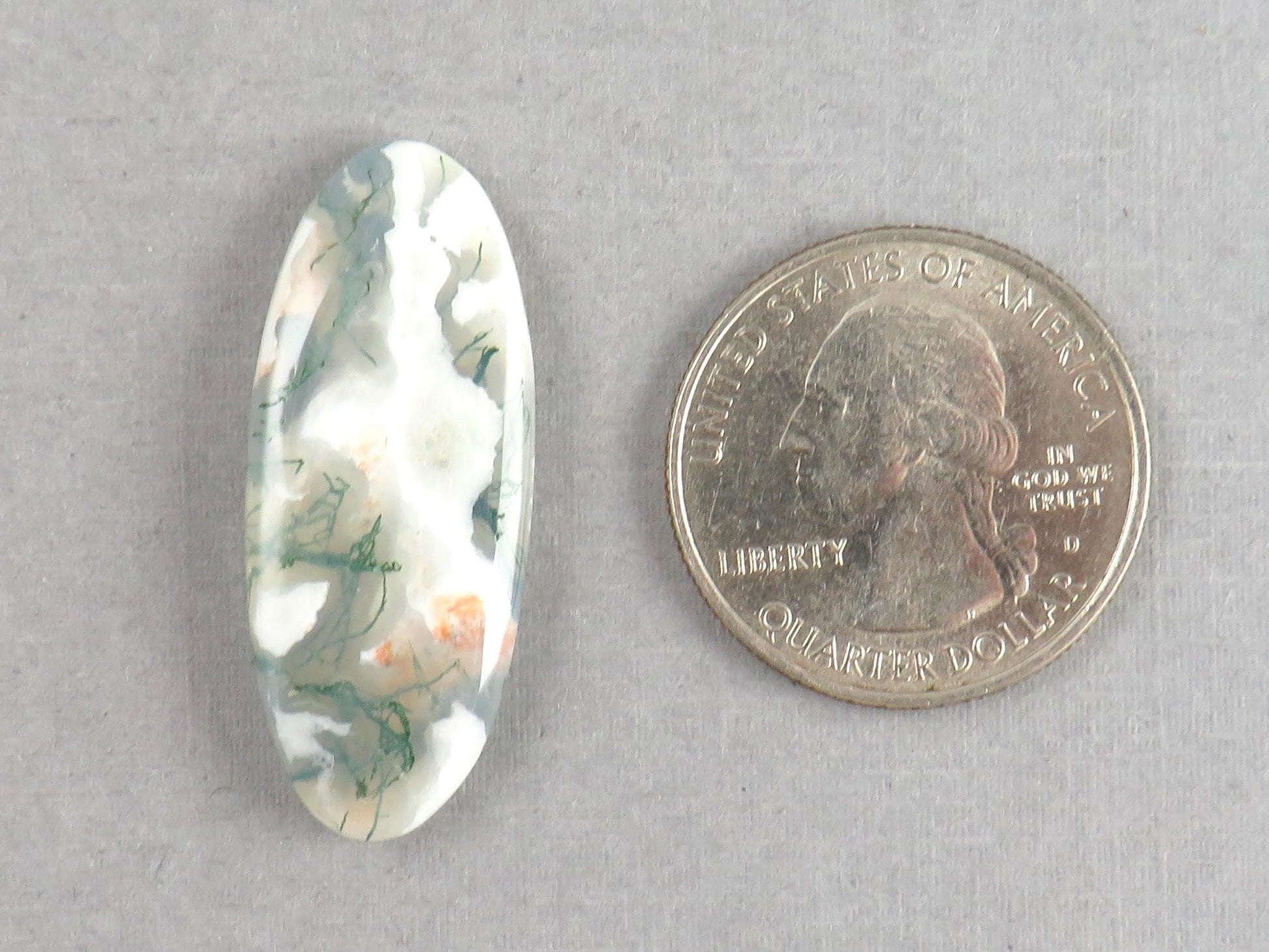 Moss Agate | 35x14x5 mm | Natural Round Cabochon Gemstone | AG328 - Moss Agate, Chalcedony - GemEnthusiast
