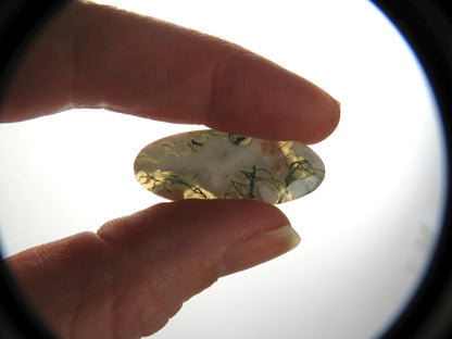 Moss Agate | 35x14x5 mm | Natural Round Cabochon Gemstone | AG328 - Moss Agate, Chalcedony - GemEnthusiast