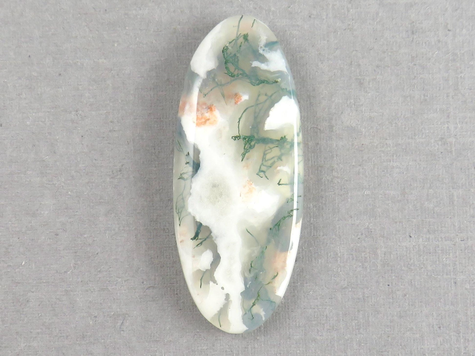 Moss Agate | 35x14x5 mm | Natural Round Cabochon Gemstone | AG328 - Moss Agate, Chalcedony - GemEnthusiast