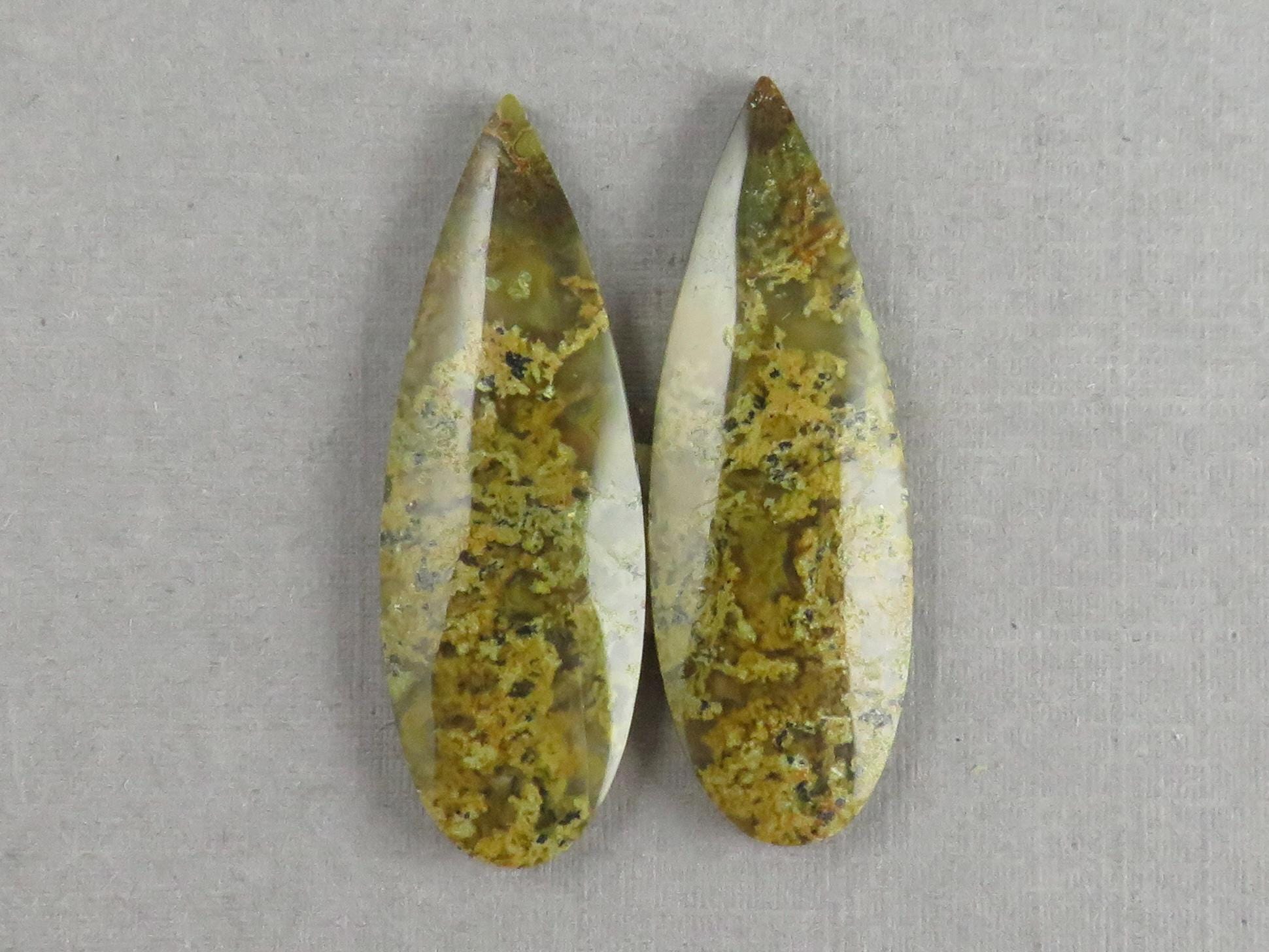 Indonesian Moss Agate Pair | Pear Natural Loose Gemstone | Garden Agate | AG339 - Moss Agate - GemEnthusiast