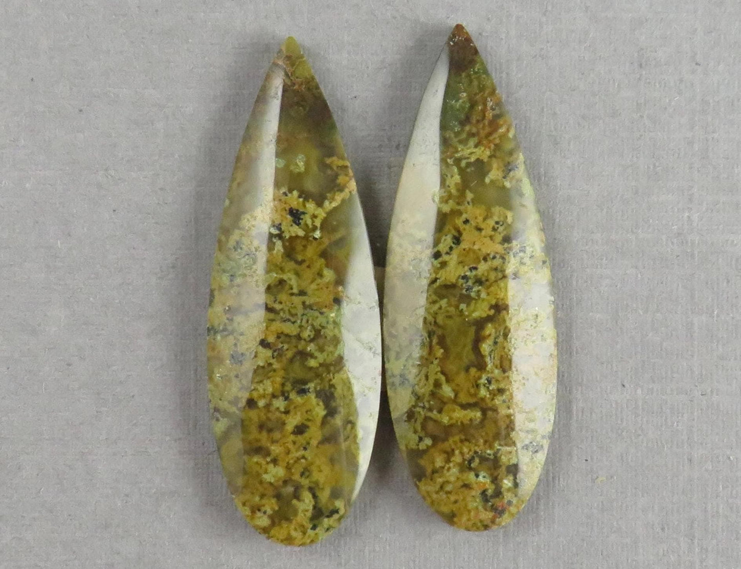Indonesian Moss Agate Pair | Pear Natural Loose Gemstone | Garden Agate | AG339 - Moss Agate - GemEnthusiast