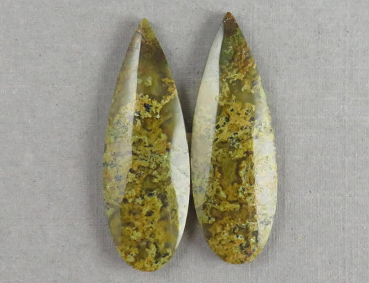 Indonesian Moss Agate Pair | Pear Natural Loose Gemstone | Garden Agate | AG339 - Moss Agate - GemEnthusiast